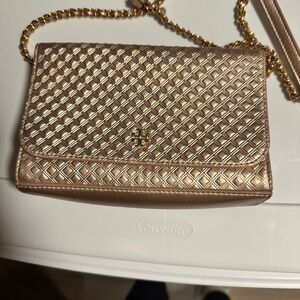 Tory Burch Metallic Rose Gold Quilted Crossbody Bag